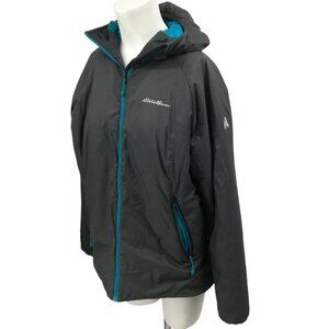 Eddie Bauer First Ascent Gray Goose Down Hooded Jacket Size L Pockets Outdoor